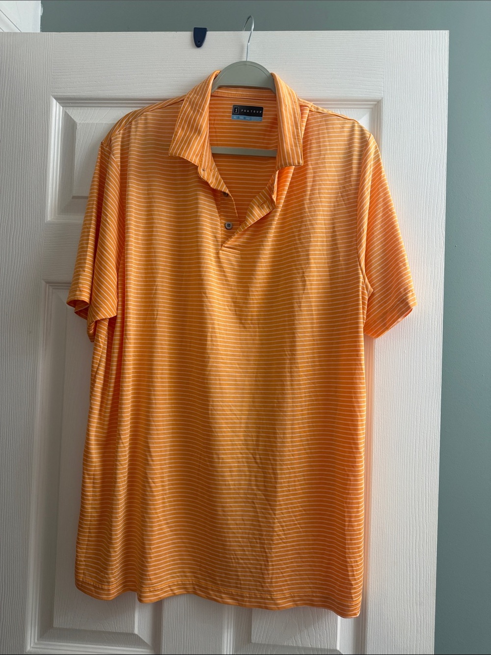 PGA Tour Orange Thin-Striped Short Sleeve Polo